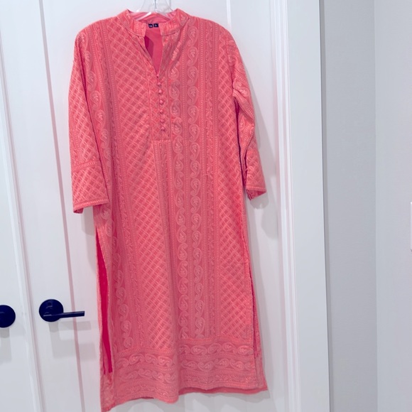 NEW Peach chikankari Long kurta Top fully Embroidered new - Picture 4 of 8